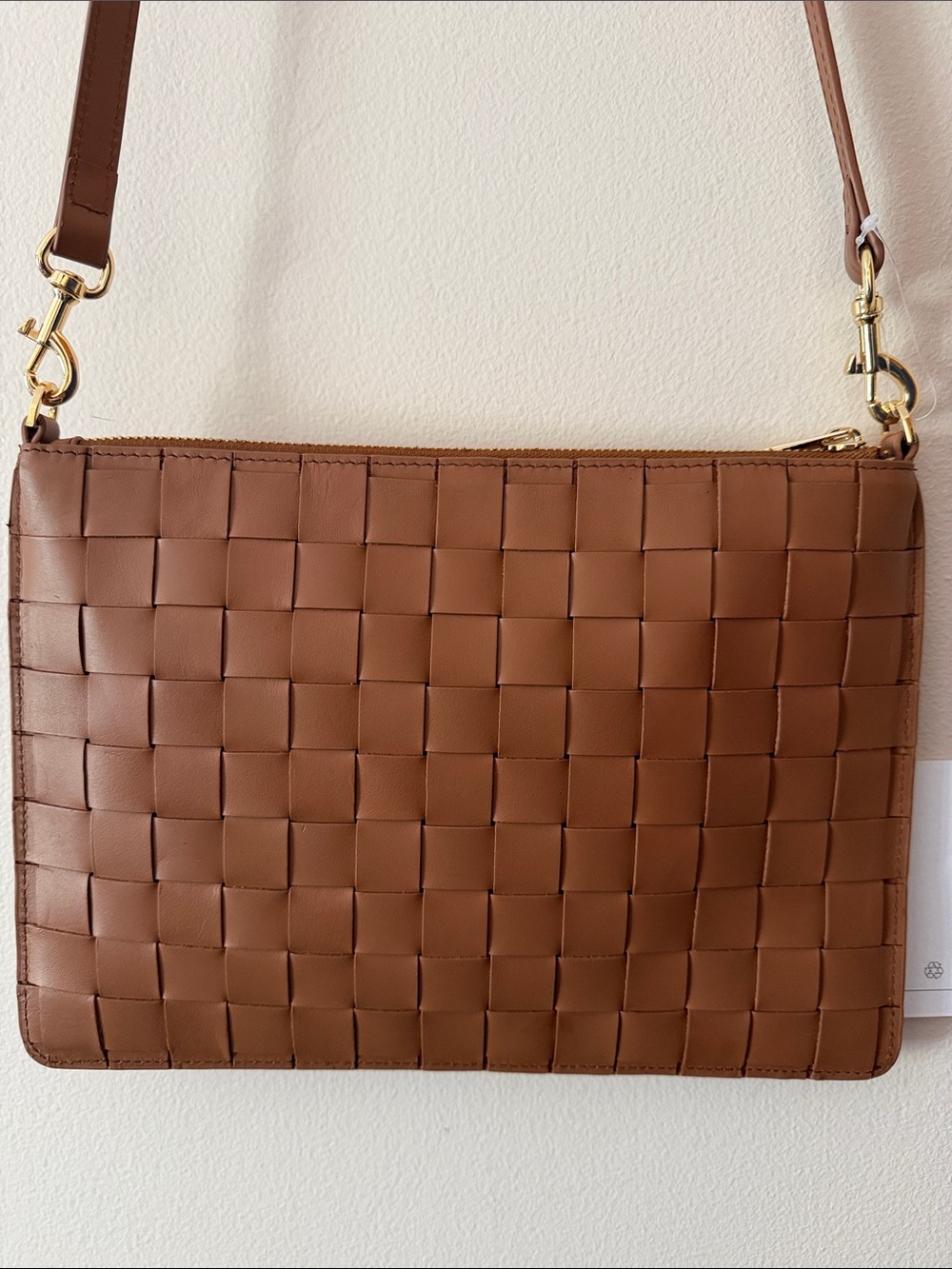 Quince Italian Leather Handwoven Convertible Crossbody in Cognac - Picture 3 of 6